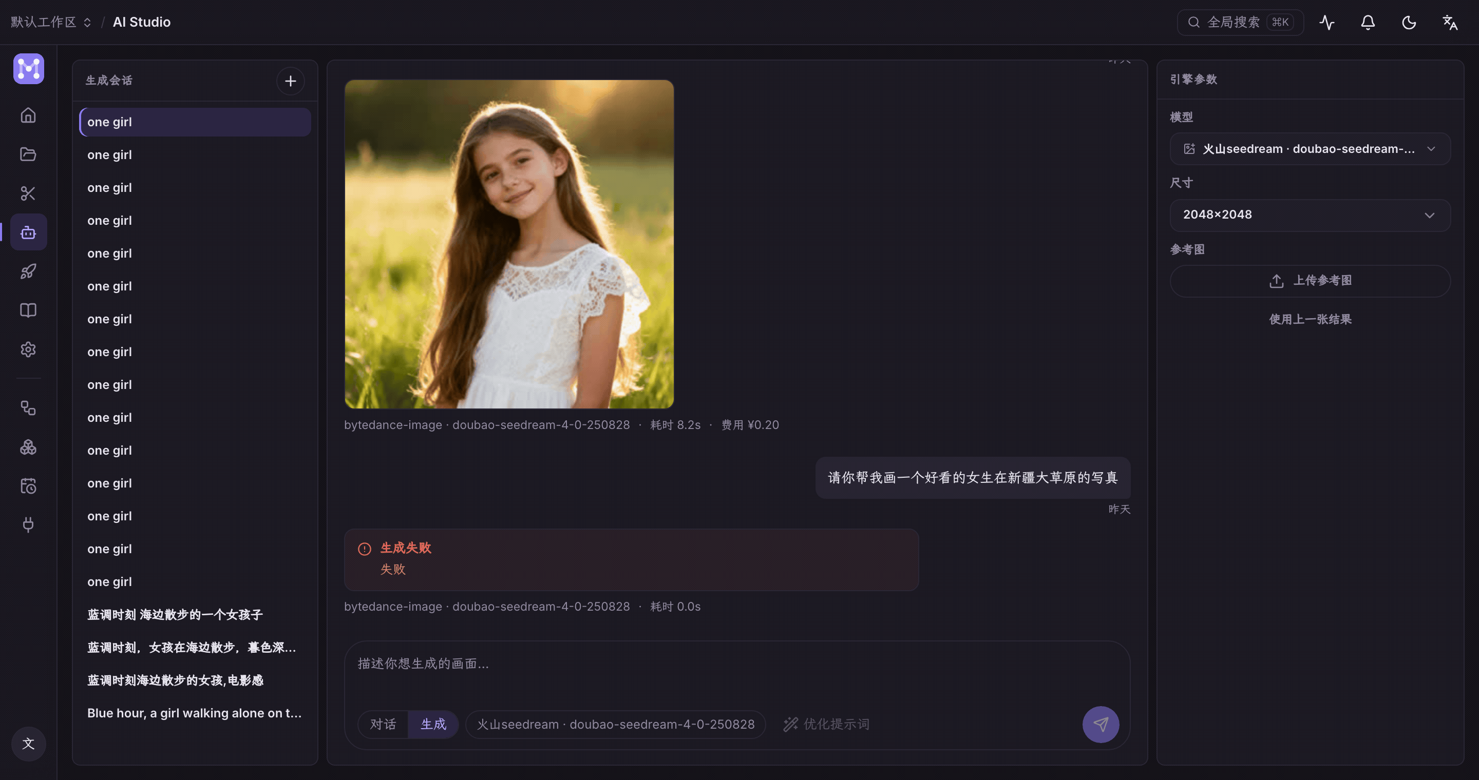 操作演示:切换到生成模式并输入提示词